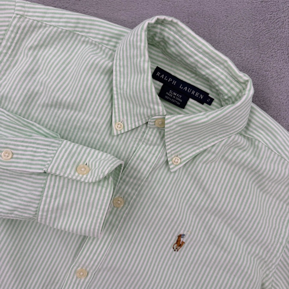 Ralph Lauren Green and White Striped Button-Down Shirt